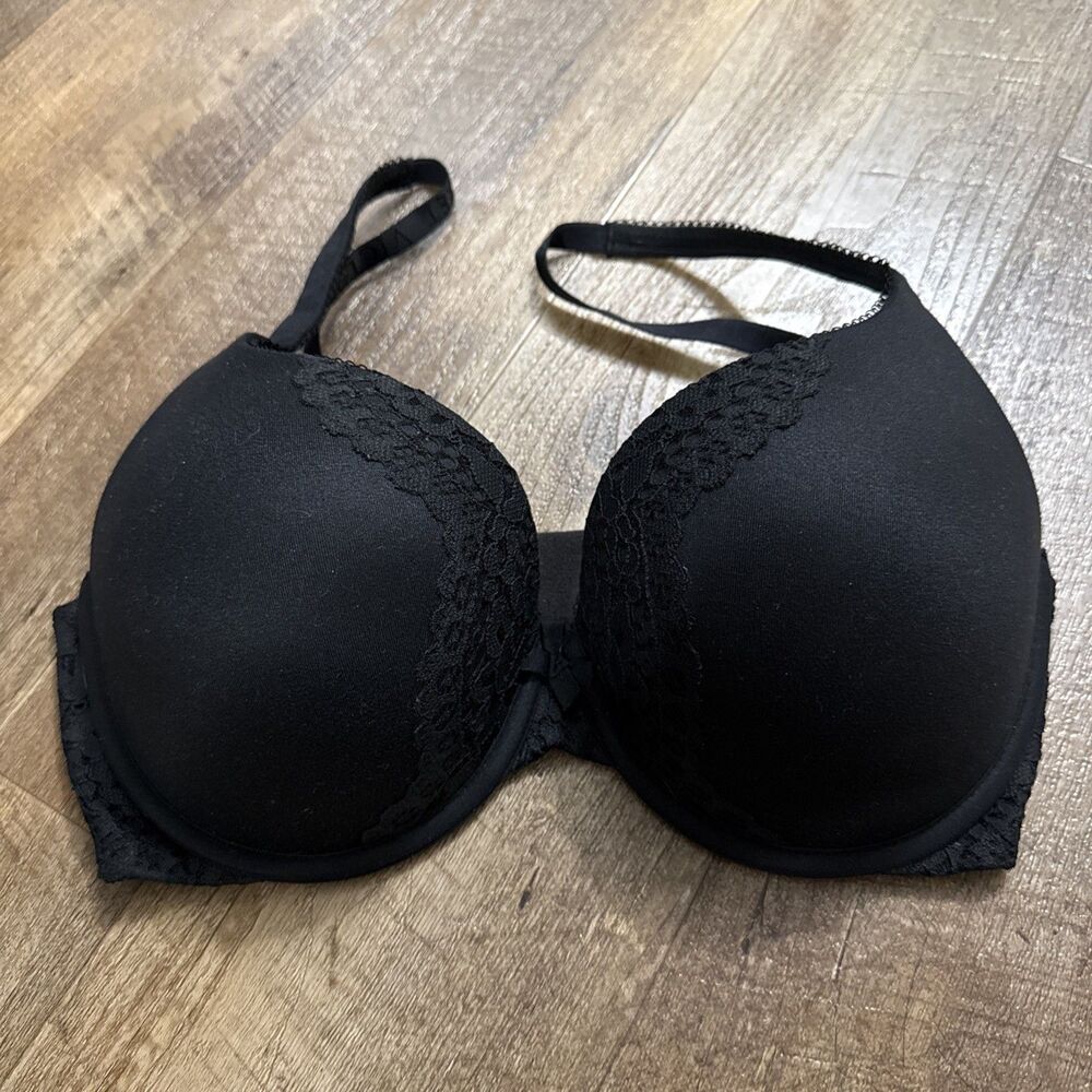 Victoria's Secret Perfect Shape Black Lace Lined Underwired Bra Size 34 DD